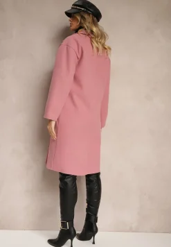 Ciemnoróżowy Płaszcz Dwurzędowy Długi Tadde