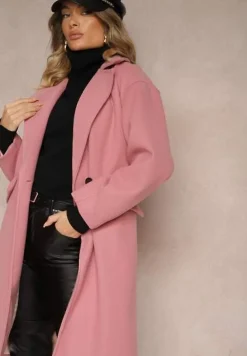 Ciemnoróżowy Płaszcz Dwurzędowy Długi Tadde