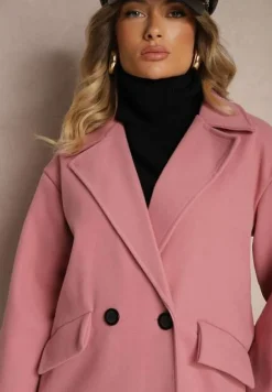 Ciemnoróżowy Płaszcz Dwurzędowy Długi Tadde