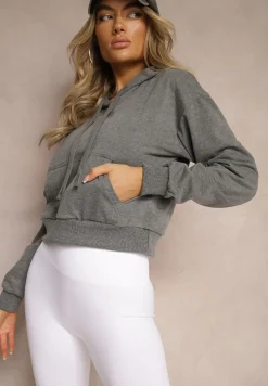 Ciemnoszara Bluza z Kapturem i Bawełną Ozdobiona Ściągaczami Evianae