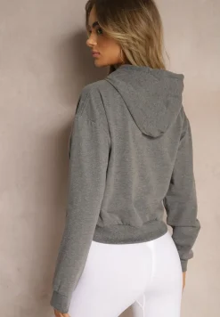 Ciemnoszara Bluza z Kapturem i Bawełną Ozdobiona Ściągaczami Evianae
