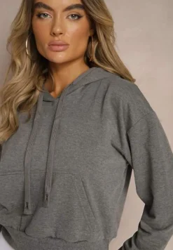 Ciemnoszara Bluza z Kapturem i Bawełną Ozdobiona Ściągaczami Evianae