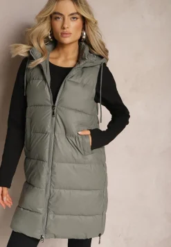 Ciemnoszara Długa Kamizelka z Pikowaniem i Obustronnym Suwakiem Wetessa