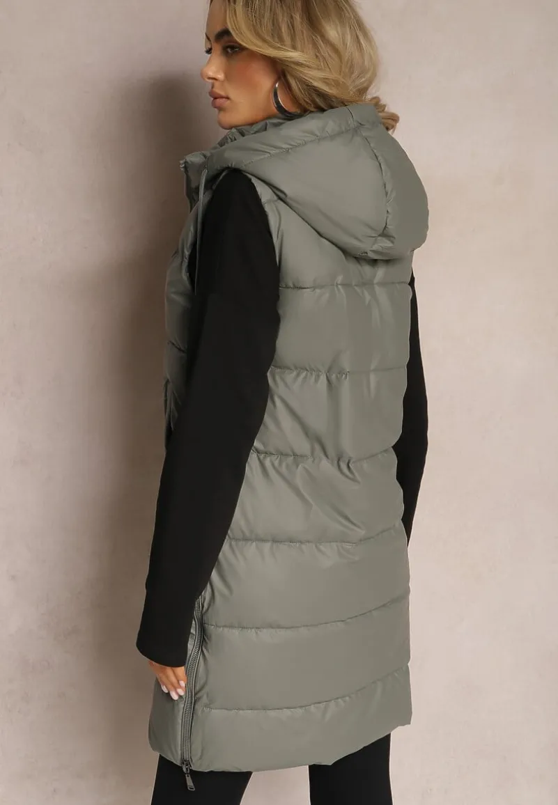 Ciemnoszara Długa Kamizelka z Pikowaniem i Obustronnym Suwakiem Wetessa