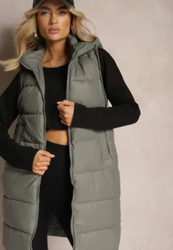 Ciemnoszara Długa Kamizelka z Pikowaniem i Obustronnym Suwakiem Wetessa