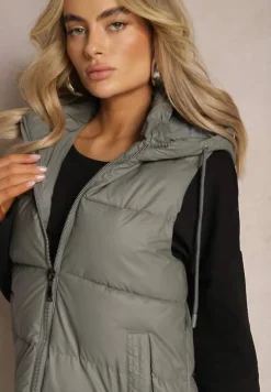 Ciemnoszara Długa Kamizelka z Pikowaniem i Obustronnym Suwakiem Wetessa