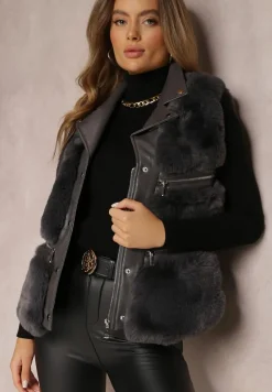 Ciemnoszara Kamizelka Futrzana Katonice