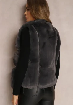 Ciemnoszara Kamizelka Futrzana Katonice