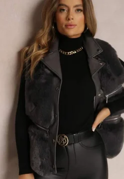 Ciemnoszara Kamizelka Futrzana Katonice