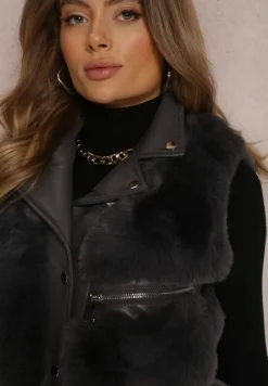 Ciemnoszara Kamizelka Futrzana Katonice