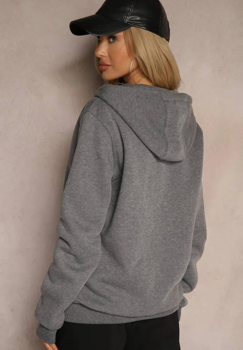 Ciemnoszara Klasyczna Bluza z Kapturem i Sznurkami Ballata