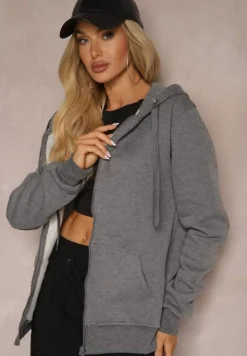 Ciemnoszara Klasyczna Bluza z Kapturem i Sznurkami Ballata
