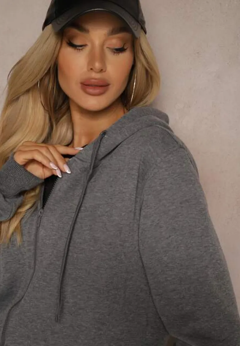 Ciemnoszara Klasyczna Bluza z Kapturem i Sznurkami Ballata