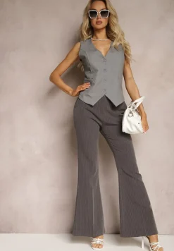 Ciemnoszara Klasyczna Kamizelka w stylu Garniturowym z Guzikami Riea