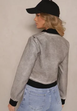 Ciemnoszara Kurtka Bomberka z Imitacji Skóry Arivenna