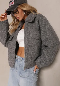 Ciemnoszara Kurtka Koszulowa Boucle z Ociepleniem i Suwakiem Irimarea