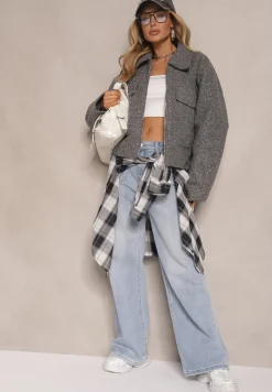 Ciemnoszara Kurtka Koszulowa Boucle z Ociepleniem i Suwakiem Irimarea