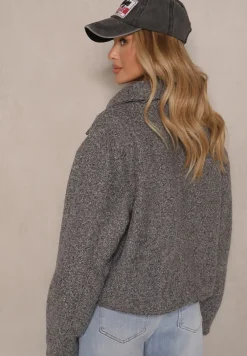 Ciemnoszara Kurtka Koszulowa Boucle z Ociepleniem i Suwakiem Irimarea