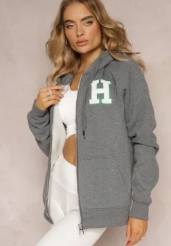 Ciemnoszara Polarowa Bluza z Kapturem i Naszywką oraz Ściągaczami Zenaviea