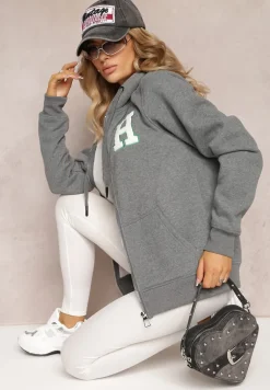 Ciemnoszara Polarowa Bluza z Kapturem i Naszywką oraz Ściągaczami Zenaviea