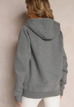 Ciemnoszara Polarowa Bluza z Kapturem i Naszywką oraz Ściągaczami Zenaviea