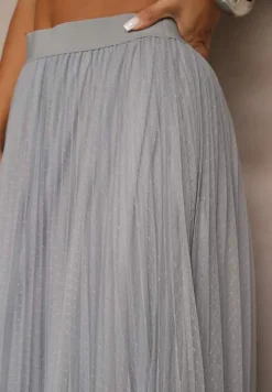 Ciemnoszara Rozkloszowana Spódnica z Tiulu w Kropki Folemia