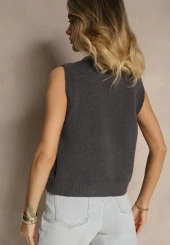 Ciemnoszara Sweterkowa Kamizelka z Wełną na Guziki Eralina
