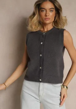 Ciemnoszara Sweterkowa Kamizelka z Wełną na Guziki Eralina