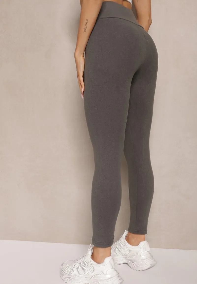 Ciemnoszare Legginsy High Waist z Metaliczną Ozdobą Batila