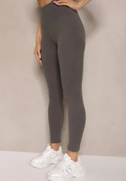Ciemnoszare Legginsy High Waist z Metaliczną Ozdobą Batila