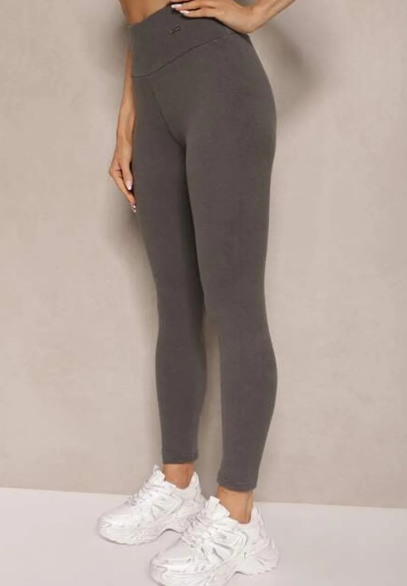 Ciemnoszare Legginsy High Waist z Metaliczną Ozdobą Batila