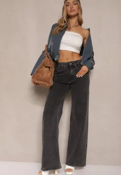 Ciemnoszare Bawełniane Jeansy High Waist o Szerokim Kroju Davilira