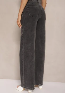 Ciemnoszare Bawełniane Jeansy High Waist o Szerokim Kroju Davilira