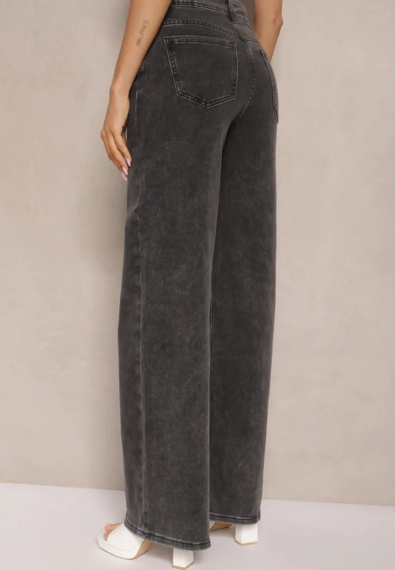 Ciemnoszare Bawełniane Jeansy High Waist o Szerokim Kroju Davilira
