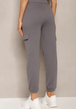 Ciemnoszare Bawełniane Spodnie z Gumką w Talii w Sportowym Stylu Cargo Lofriena