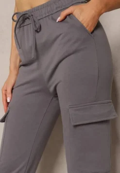 Ciemnoszare Bawełniane Spodnie z Gumką w Talii w Sportowym Stylu Cargo Lofriena