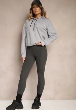 Ciemnoszare Gładkie Legginsy z Długimi Nogawkami i Gumką w Talii Delicilla