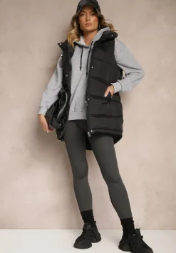 Ciemnoszare Gładkie Legginsy z Długimi Nogawkami i Gumką w Talii Delicilla