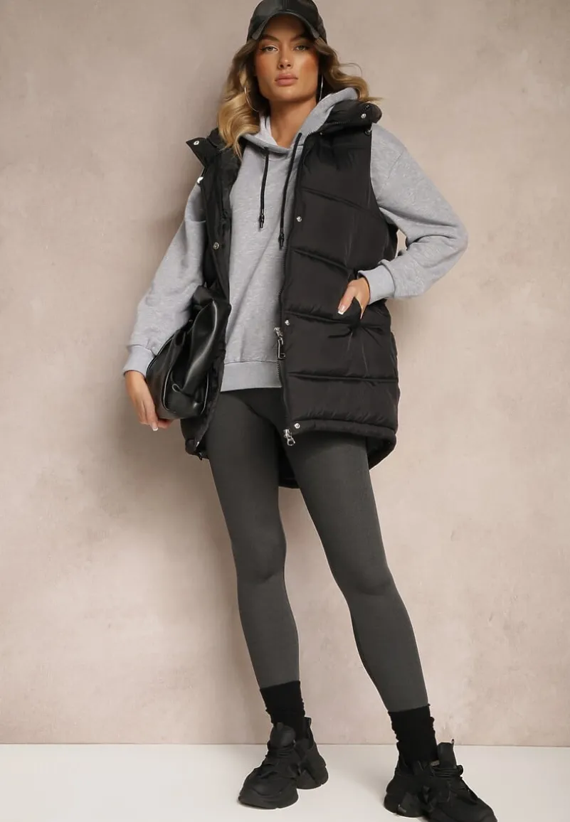 Ciemnoszare Gładkie Legginsy z Długimi Nogawkami i Gumką w Talii Delicilla