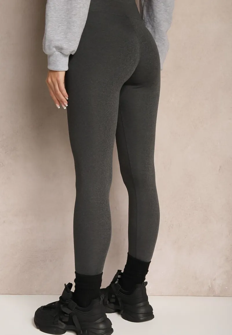 Ciemnoszare Gładkie Legginsy z Długimi Nogawkami i Gumką w Talii Delicilla