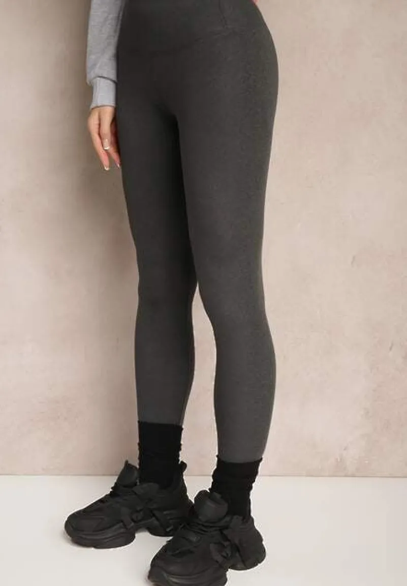 Ciemnoszare Gładkie Legginsy z Długimi Nogawkami i Gumką w Talii Delicilla
