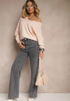 Ciemnoszare Jeansy High Waist o Szerokim Kroju Tirfia