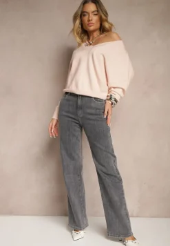 Ciemnoszare Jeansy High Waist o Szerokim Kroju Tirfia