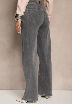 Ciemnoszare Jeansy High Waist o Szerokim Kroju Tirfia