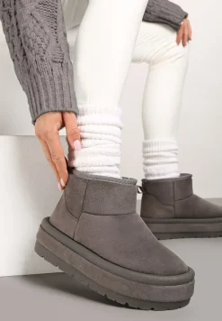 Ciemnoszare Krótkie Śniegowce Wsuwane na Grubej Podeszwie Tinarella