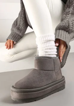 Ciemnoszare Krótkie Śniegowce Wsuwane na Grubej Podeszwie Tinarella