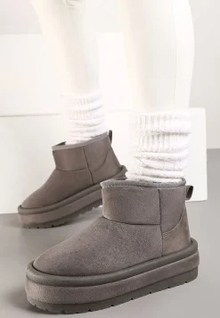 Ciemnoszare Krótkie Śniegowce Wsuwane na Grubej Podeszwie Tinarella