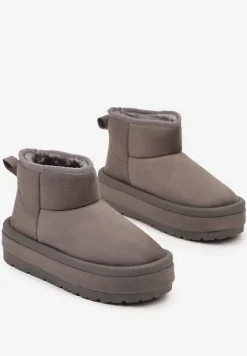 Ciemnoszare Krótkie Śniegowce Wsuwane na Grubej Podeszwie Tinarella