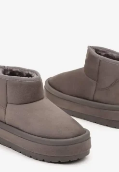 Ciemnoszare Krótkie Śniegowce Wsuwane na Grubej Podeszwie Tinarella