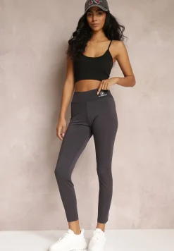 Ciemnoszare Legginsy z Gumką w Talii z Długimi Nogawkami Somys